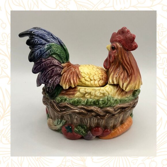 Vintage Fitz & Floyd Rooster Figural Sugar Bowl with Lid and Spoon - Picture 3 of 6